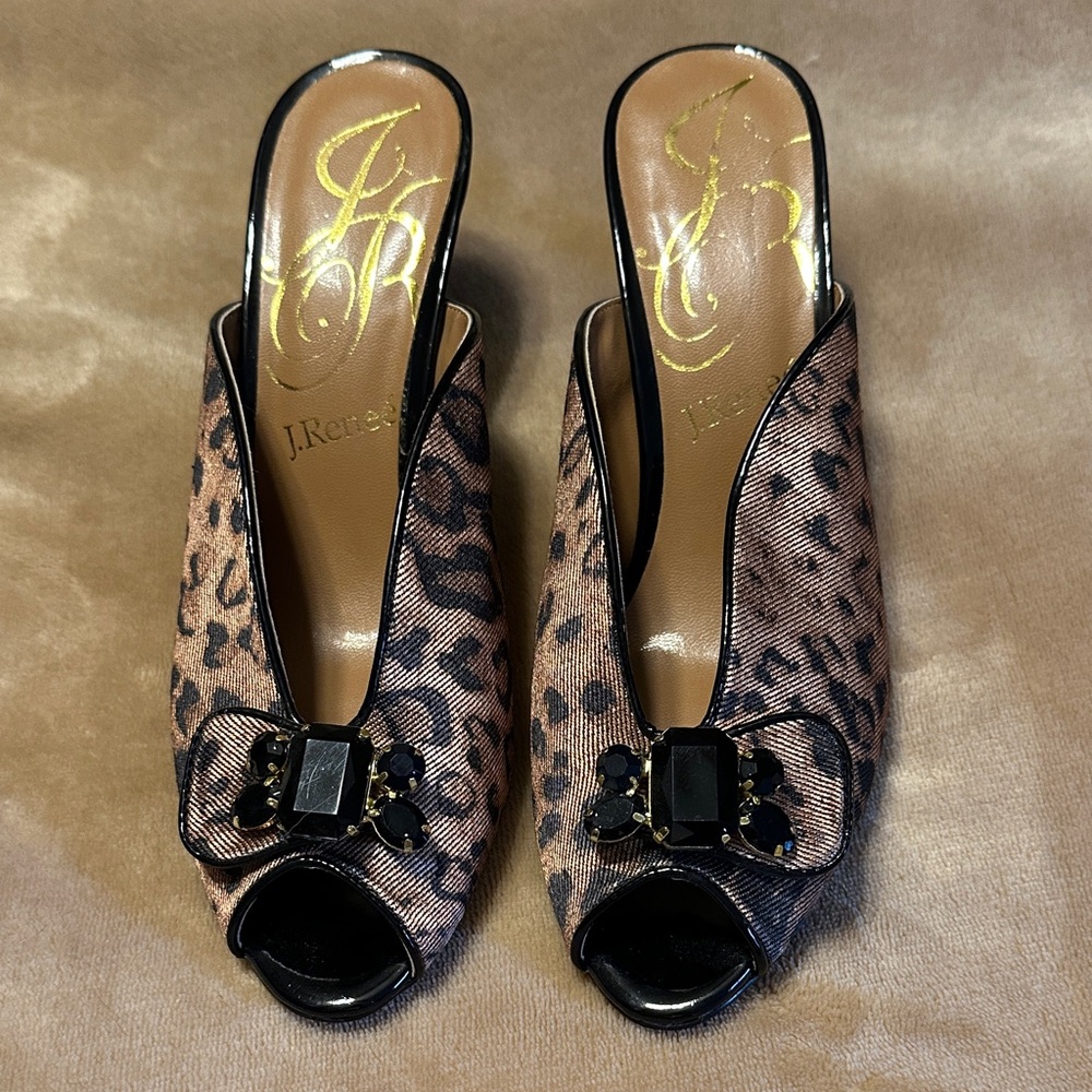 J.Renee Leopard Print Mules with Black Accents